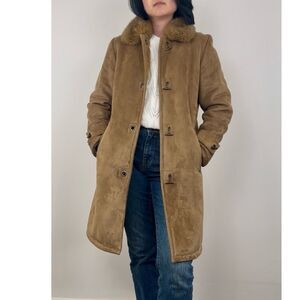Vintage Brown Tan Dana Buchman Faux Fur Shearling Coat with Fur Collar